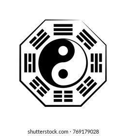 Yin-Yang and Ba-gua (8 trigrams). 
The Chinese Cosmic Symbol of duality and unity of opposites, surrounded by hieroglyphs of the eight essential elements of Nature. The Universal Principle of Harmony.