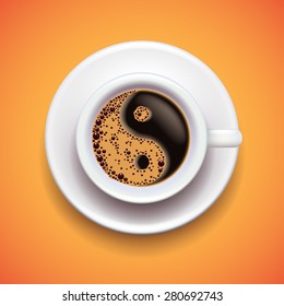 Yin-yang coffee cup, relax concept photo realistic vector background