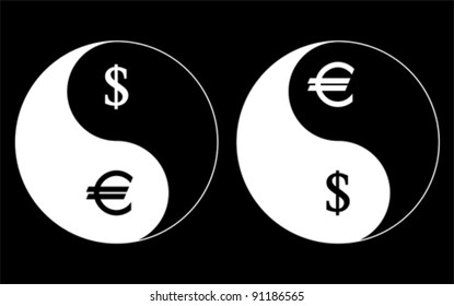 Yin-Yang currency symbols, dollar- euro, vector