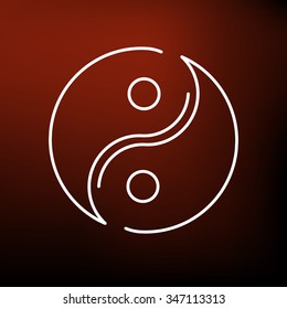 Yinyang icon. Chinese opposite forces sign. Yin and Yang symbol. Thin line icon on red background. Vector illustration.