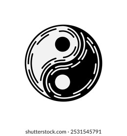 Icono de Yin-Yang en el arte monocromático de la línea, símbolo chino tradicional de la armonía y del equilibrio