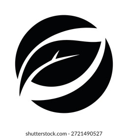 Icono de círculo de hoja Yin-Yang - silueta en blanco y negro