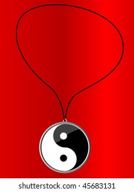 yin-yang medal on red background