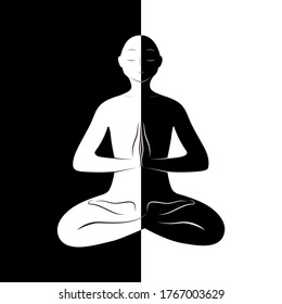 yin-yang . Meditation in the Lotus position . Black and white. Vector