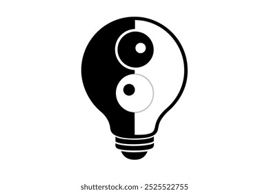 Yin-yang on lightbulb vector icon illustration