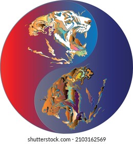 Yin-Yang Sign with Color Gradient Fill. The grin of the Tiger. Vector illustration.
