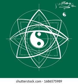 The yin-yang symbol with the author's inscription "namaste" for clothing or interior