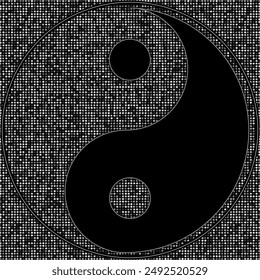 A yin-yang symbol in black and silver. Black yin and yang background with silver glitter. Yin and yang.