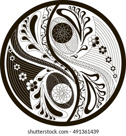 Yin-yang symbol black and white vector illustration