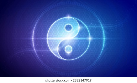 Yin-Yang-Symbol Chinesisch Philosophischer Taoismus Chinesisches Kulturkonzept, Kosmologie Futuristische Hologramm Neon Glow Translucent Hintergrund-Illustration