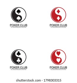 Símbolo Yin-Yang con trajes de cartas. Energía de fortuna de juego de cartas. Diseño del logotipo del club de póquer para negocios de casino, juegos, juego de cartas, especulaciones, etc.