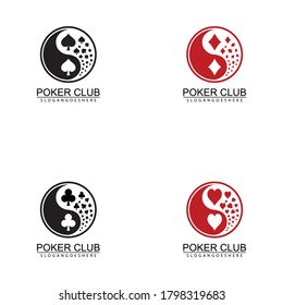 Símbolo Yin-Yang con trajes de cartas. Energía de fortuna de juego de cartas. Diseño del logotipo del club de póquer para negocios de casino, juegos, juego de cartas, especulaciones, etc.