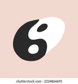 Yin-yang vector symbol. Psychedelic hippie style, floating figure. Hand-drawn cartoons.