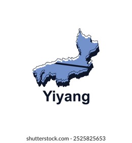 Yiyang map flat icon illustration, Vector map of Chinese with named governance and travel icons template