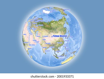 Yizhou District-China is shown on vector globe map. The map shows Yizhou District-China 's location in the world.