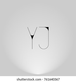 YJ Black thin minimalist LOGO Design with Highlight on Gray background.