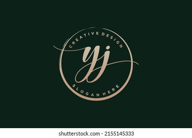 YJ handwriting logo with circle template vector signature, wedding, fashion, floral and botanical with creative template.