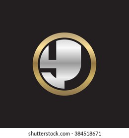 YJ initial letters circle elegant logo golden silver black background
