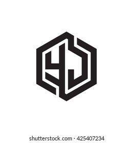 YJ initial letters looping linked hexagon monogram logo