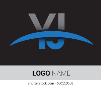 YJ initial logo company name colored grey and blue swoosh design.