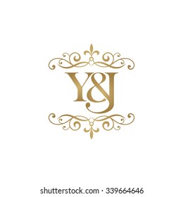 Y&J Initial logo. Ornament ampersand monogram golden logo
