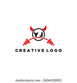 YJ initial monogram for fitnes or gym logo with devil style design