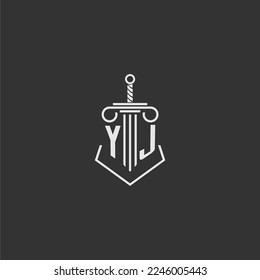 YJ initial monogram law firm with sword and pillar logo design