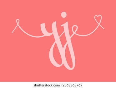 YJ initial wedding monogram calligraphy vector illustration. Hand drawn lettering y and j love logo design for valentines day poster, greeting card, photo album, banner print or tattoo.