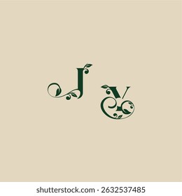 YJ letter concept of elegant beautifull wedding organic logo with monogram and leaf