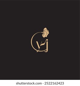 YJ letra línea inicial logotipo moderno círculo floral monograma concepto de boda