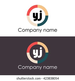 YJ letters business logo icon design template. Symbol with four colors circle