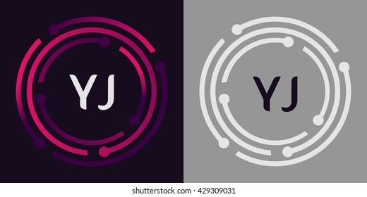 YJ letters business logo icon design template elements in abstract background logo, design identity in circle, alphabet letter