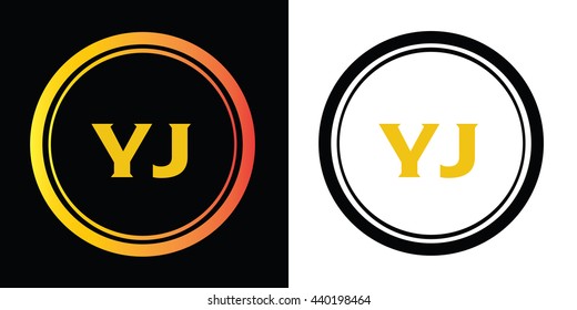 YJ letters icon design template elements in abstract background logo, design identity in circle, alphabet letter