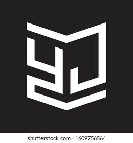 YJ Logo Emblem Monogram With Shield Style Design Template Isolated On Black Background