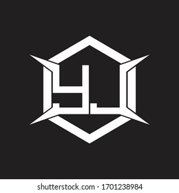 Monograma de logotipo YJ con modelo hexagonal y de cuatro ejes