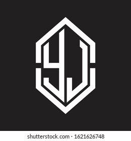 YJ Logo monogram with hexagon shape and outline slice style with black and white