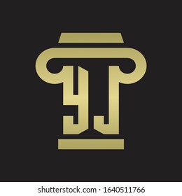 YJ Logo monogram with pillar style design template with gold colors