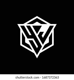 YJ logo monogram with triangle and hexagon shape combination isolated on back and white colors