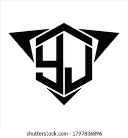 YJ Logo monogram with wings arrow around design template on white background