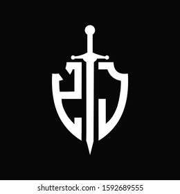YJ logo with shield shape and sword