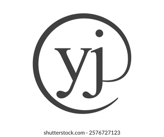 YJ logo from two letter with circle shape email sign style. Y and J round logotype of business company for brand identity.