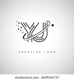 YJ Orbit Monogram Logo - Futuristic Minimal Letter mark with Circular Line Art, Tech-Inspired Dots e Space Motion Concept for Modern Branding Identity