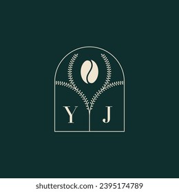YJ Diseño de logotipo único y simple combinación de letras y grano de café