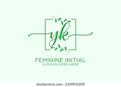 YK beauty monogram and elegant logo design handwriting logo of initial signature, wedding, fashion, floral and botanical with creative template.