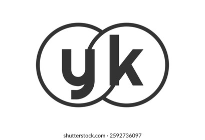 YK business company emblem with outline rounds and letters y k. Logo template of two merged circles for brand identity, logotype. Vector Infinity symbol  and technology sign.