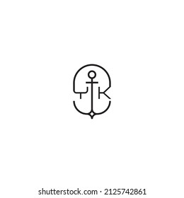 YK creative letter logo design in anchor concept with high quality professional design that will print well across any print media