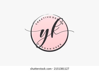 YK handwriting logo with circle template vector signature, wedding, fashion, floral and botanical with creative template.