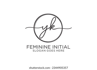 YK handwriting logo with circle template vector logo of initial signature, wedding, fashion, floral and botanical with creative template.