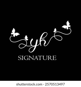 YK Handwritten initial letter, YK  simple signature vector logo with butterfly shape variation, beauty, photography letter logo design. Y K