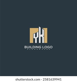 YK initial letter building logo for real estate with square design